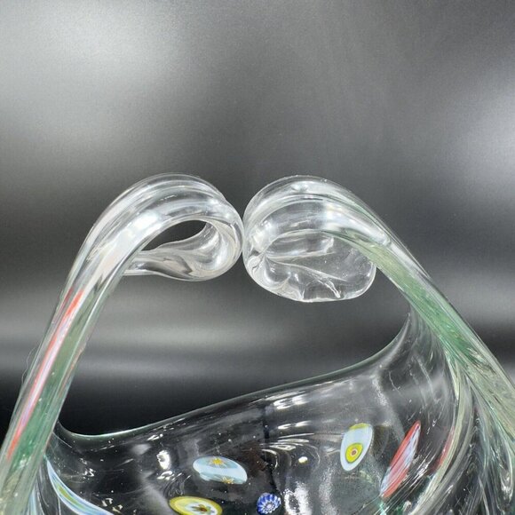 Large Art Glass Basket Bowl Centerpiece With Large Multicolor Millefiori Spots - Picture 5 of 16